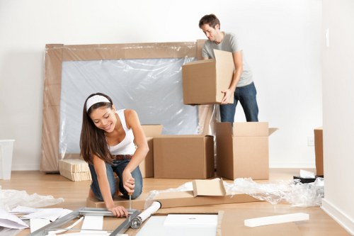 Packing supplies and moving boxes prepared for a Putney home move